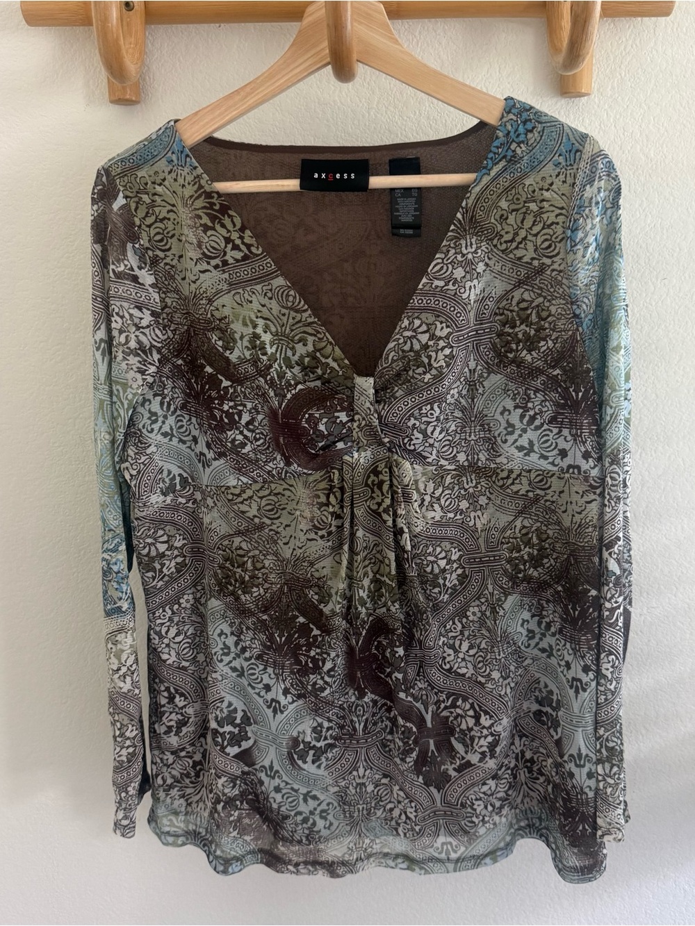 Vintage Axcess Whimsigoth Mesh Top Paisley Earthy Y2K Grunge Blouse size XL boho